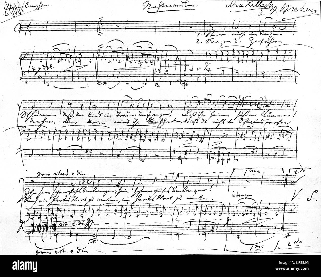 Johannes Brahms ' punteggio per 'Der Nachtwandler" (Notte wanderer) manoscritti e firmato prima pagina autografo del cliente . Compositore tedesco, 7 maggio 1833 - 3 Aprile 1897 Foto Stock