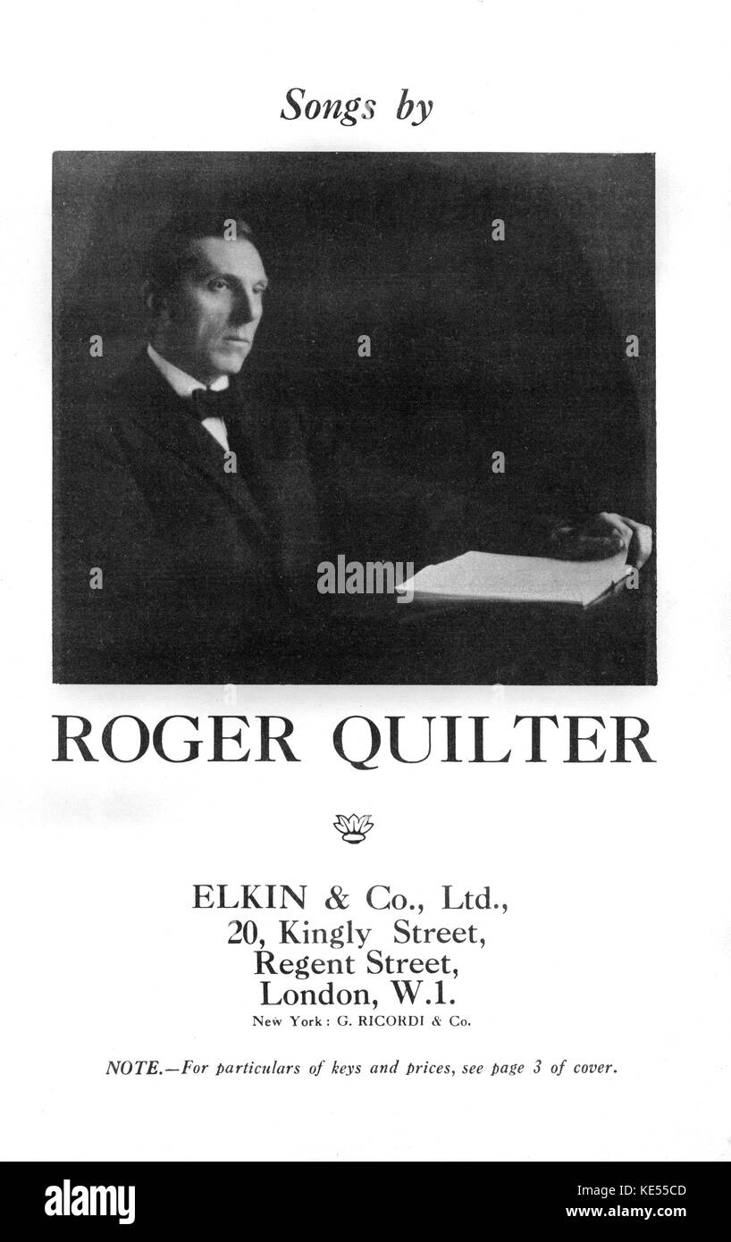 Roger Quilter compositore inglese, canzone Copertina booklet, 'Sattac da Rger Quilter. Pubblicato a Londra, Elkin & Co.1877-1953 Foto Stock