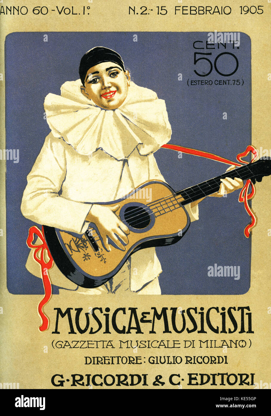 Pierrot suonare la chitarra. Coperchio della musica italiana rivista, '  Musica e musicisti ' , la Gazzetta musicale di Milano, 1905. In stile art  nouveau Foto stock - Alamy