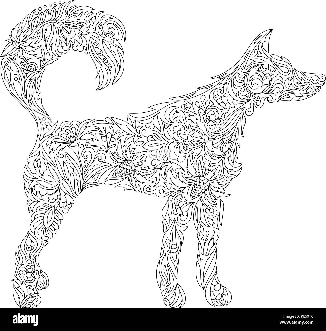 Cane. zentangle. stilizzata cane. freehand sketch con cane per adulto anti stress libro da colorare pagina Illustrazione Vettoriale