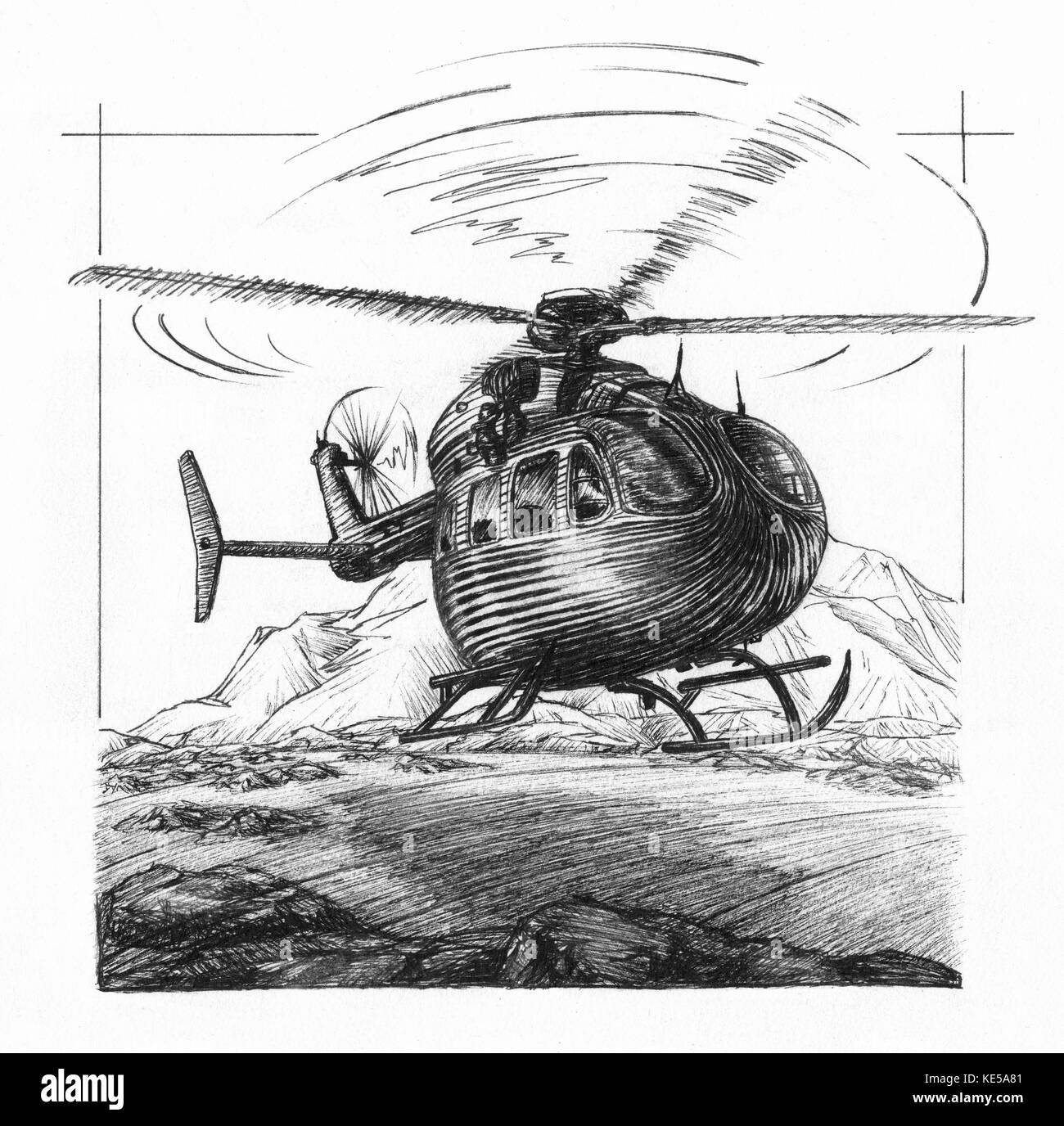 Disegno a inchiostro dell'elicottero UH-72 Lakota. Foto Stock
