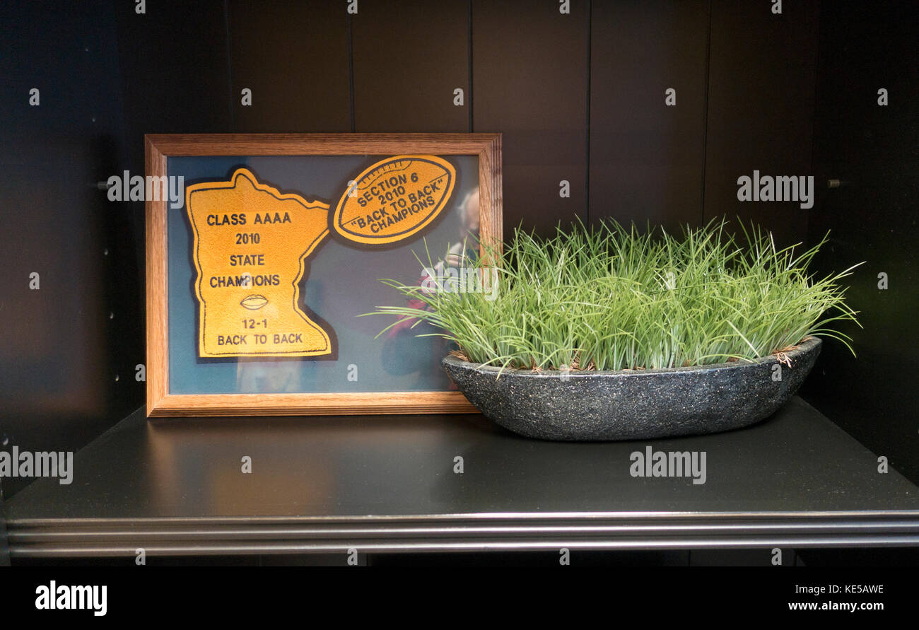 La targa è stata assegnata ai campioni AAA di classe 2010 del Minnesota State Football. Minneapolis, Minnesota, Minnesota, Stati Uniti Foto Stock