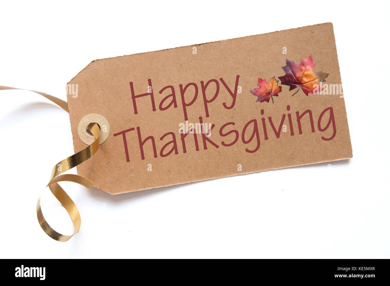 Felice giorno del ringraziamento etichetta su sfondo bianco Foto Stock