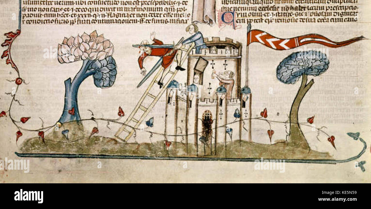 Questa opera d'arte o narrazione storica ritrae una donna che difende la sua casa o il suo castello, simboleggiando la resilienza e la forza delle donne nella storia. Riflette temi di protezione, coraggio e il ruolo delle donne nella difesa e nella leadership nel corso della storia. Foto Stock