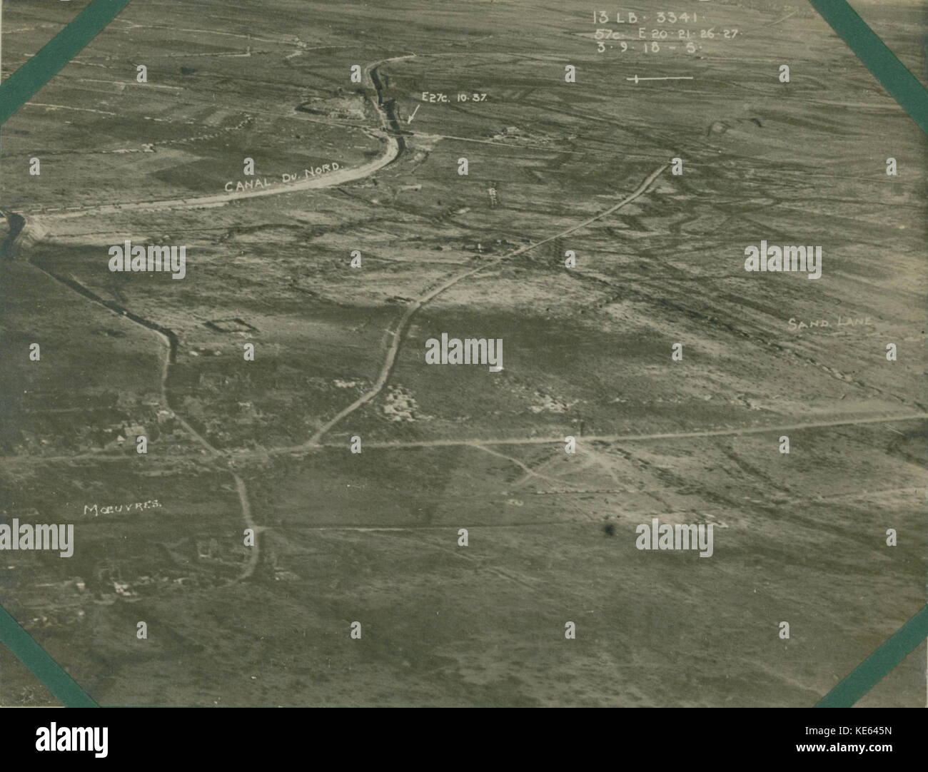 WW1 fotografia aerea Canal du Nord e Moevres Foto Stock