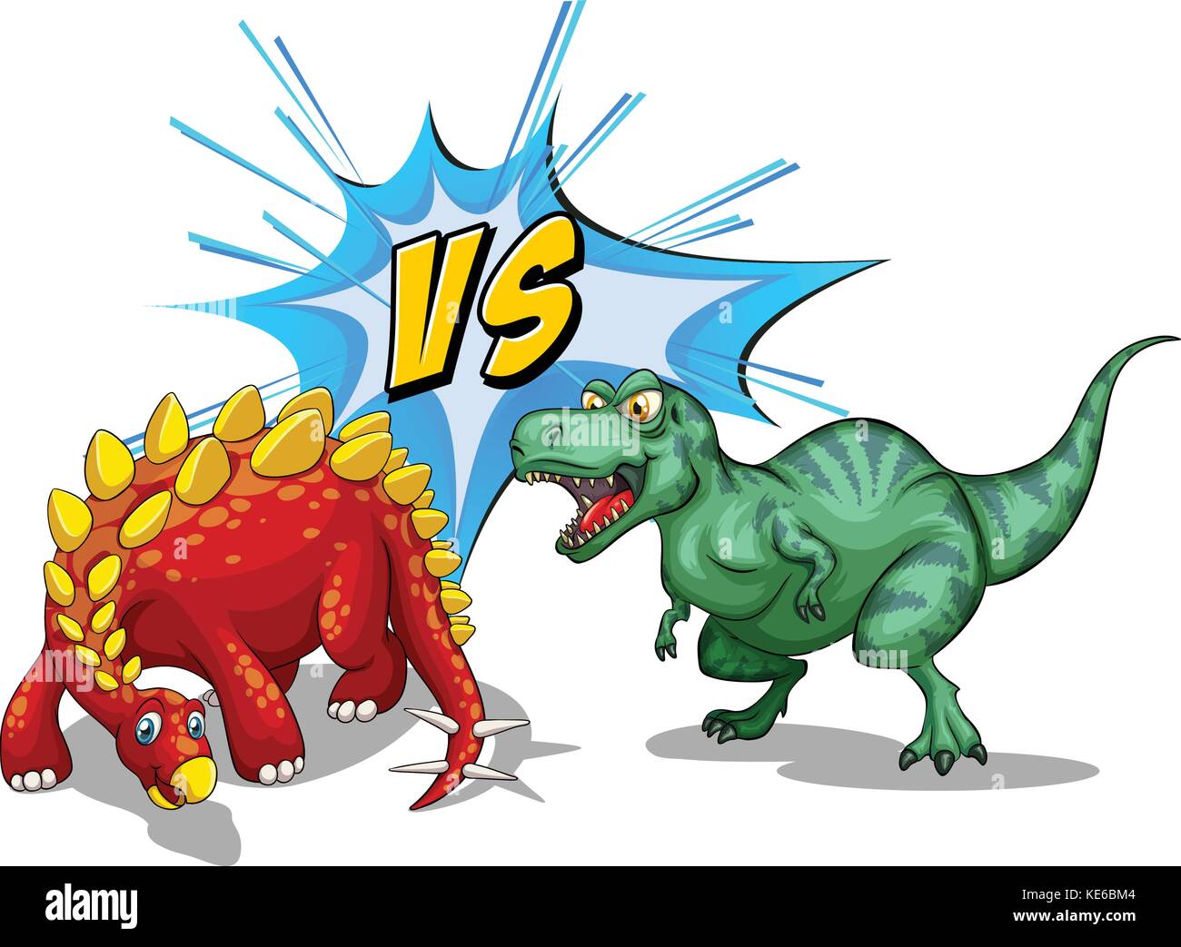 Due dinosauri in combattimenti su illustrazione bianco Illustrazione Vettoriale