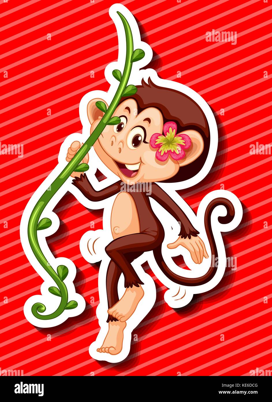 Monkey con fiore appeso sulla vite illustrazione Illustrazione Vettoriale