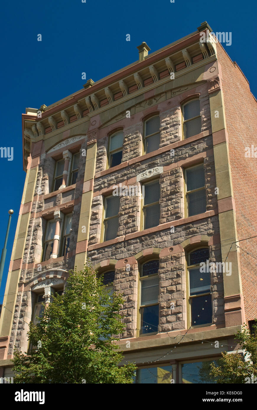 Edificio in pietra marrone Larimer Square, Denver, Colorado, Stati Uniti Foto Stock