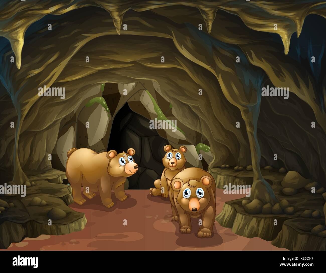 Bear Famiglia che vivono nella grotta illustrazione Illustrazione Vettoriale