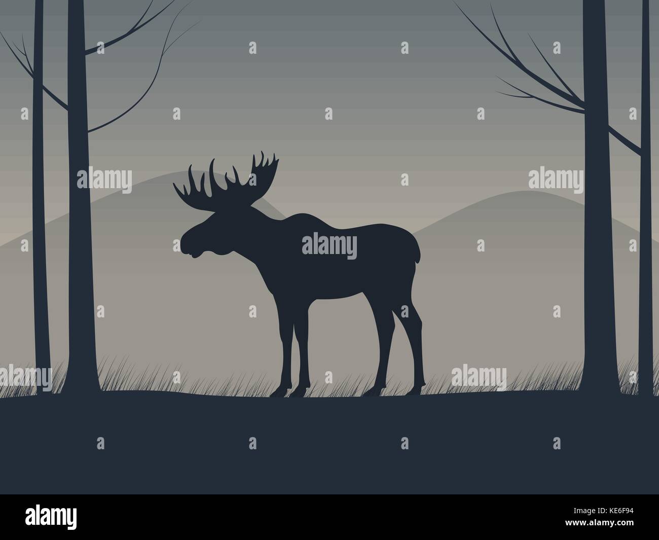 Un vettore elk silhouette in piedi in una foresta Illustrazione Vettoriale