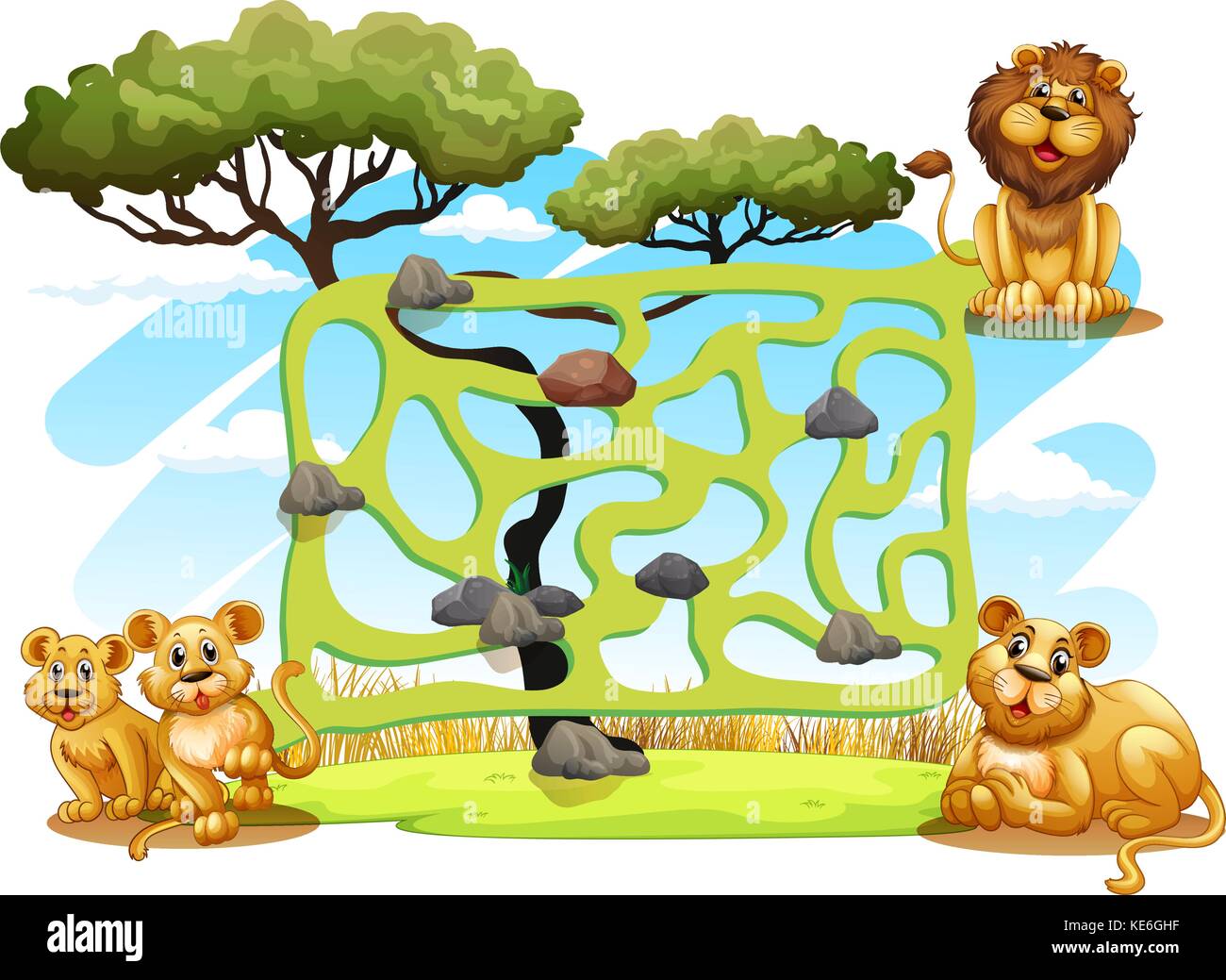 Il modello di gioco con i lions nel campo immagine Illustrazione Vettoriale