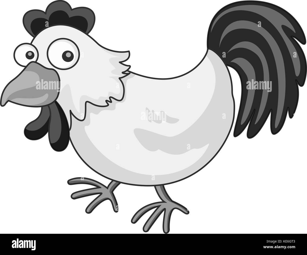 Pollo in piedi da solo in bianco e nero Illustrazione Vettoriale