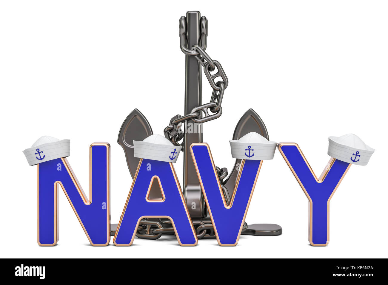 Concetto della marina con il dispositivo di ancoraggio, rendering 3D isolati su sfondo bianco Foto Stock