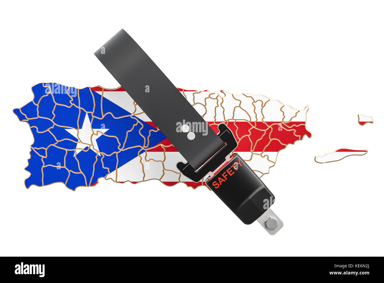 Puerto Rico mappa con cintura di sicurezza. La sicurezza e la protezione o il concetto di assicurazione, rendering 3D Foto Stock