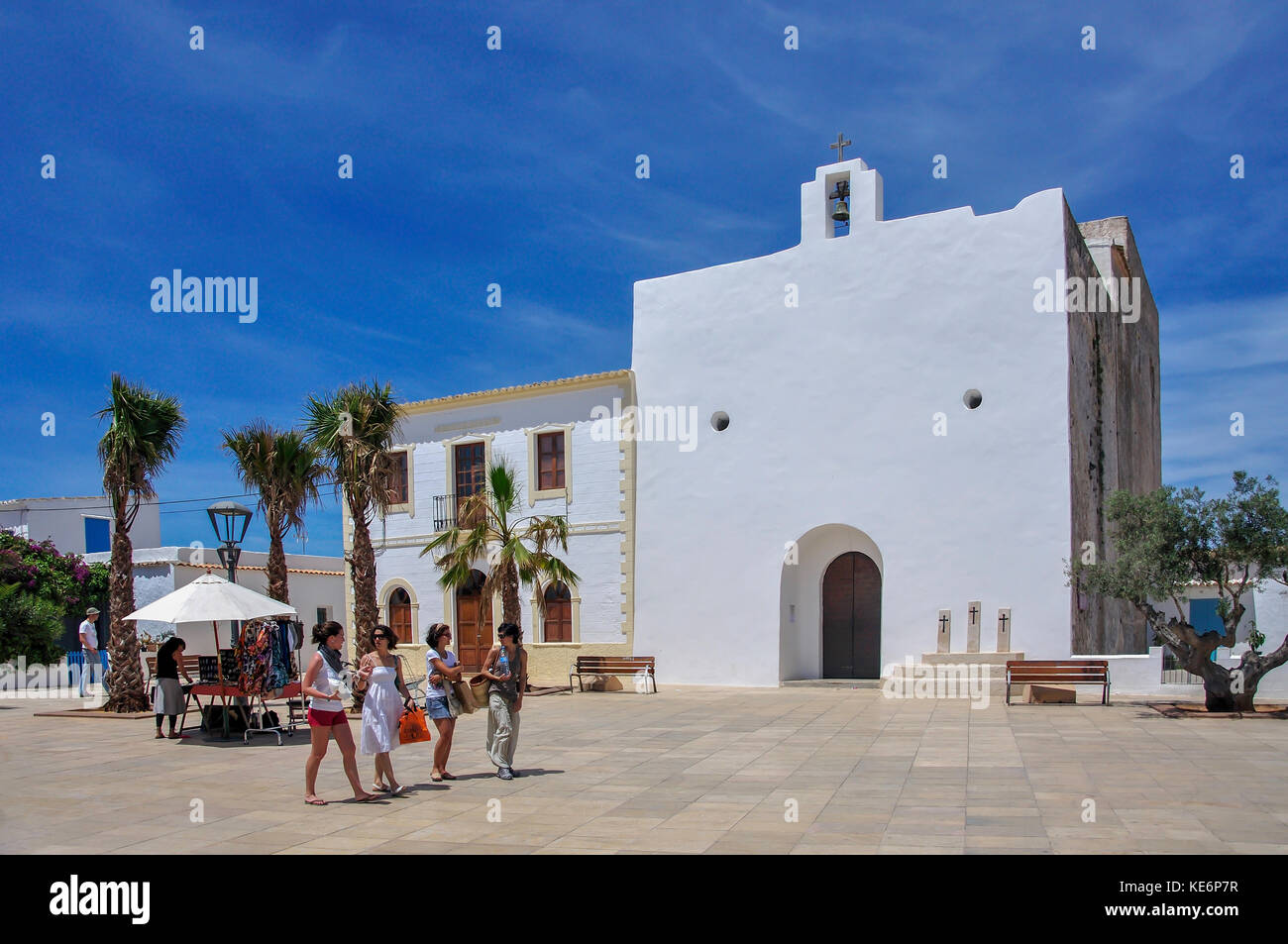 Plaça de sa Constitucio, Sant Francesc Xavier, Formentera, isole Baleari, Spagna Foto Stock
