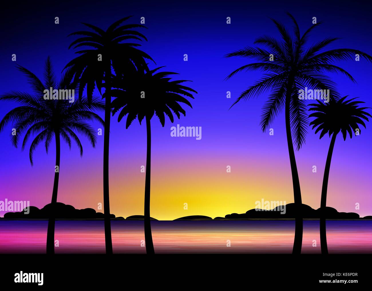 Silhouette di palme sul tramonto tropicale Illustrazione Vettoriale