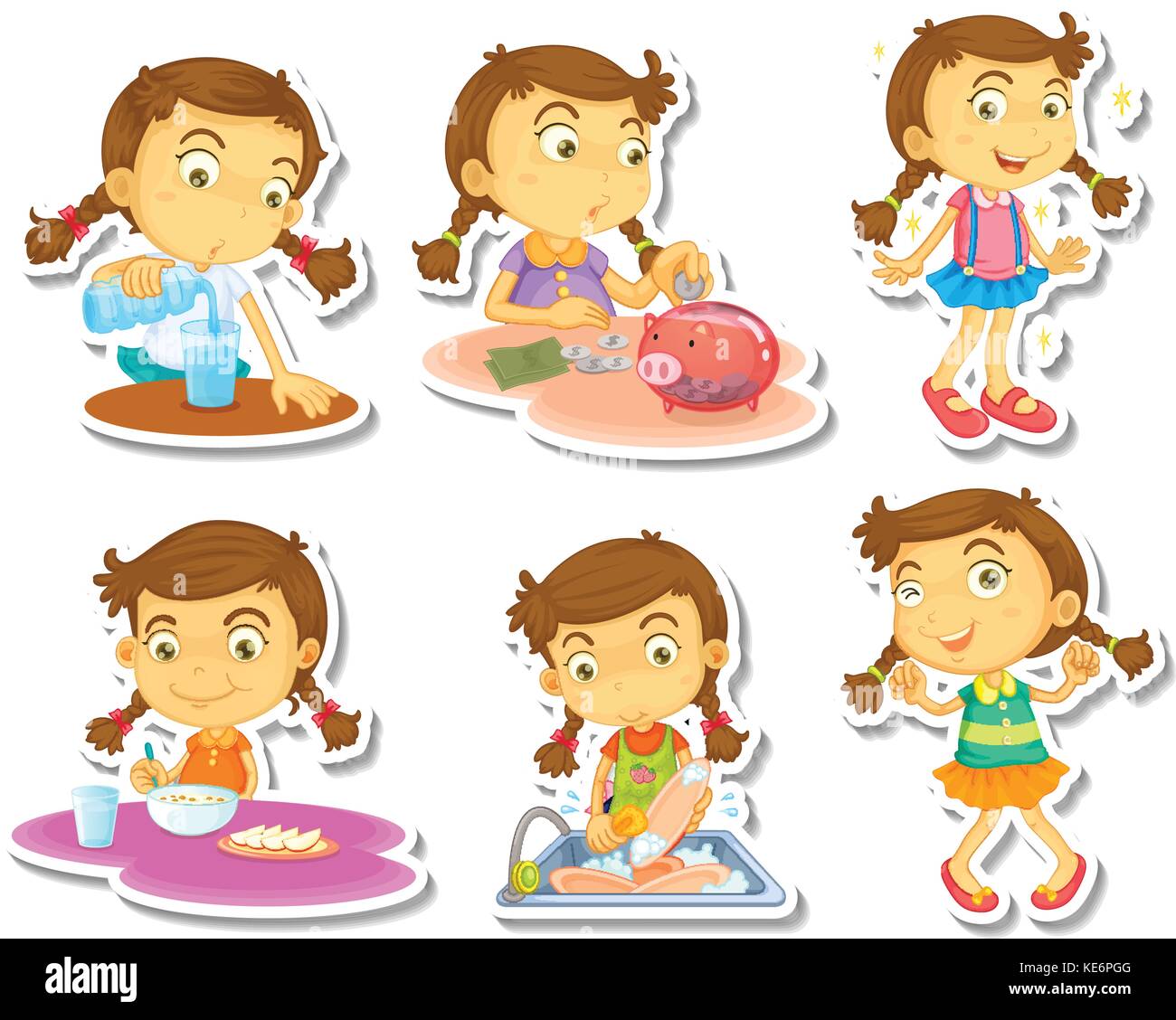 Ragazza carina in diverse azioni Illustrazione Vettoriale