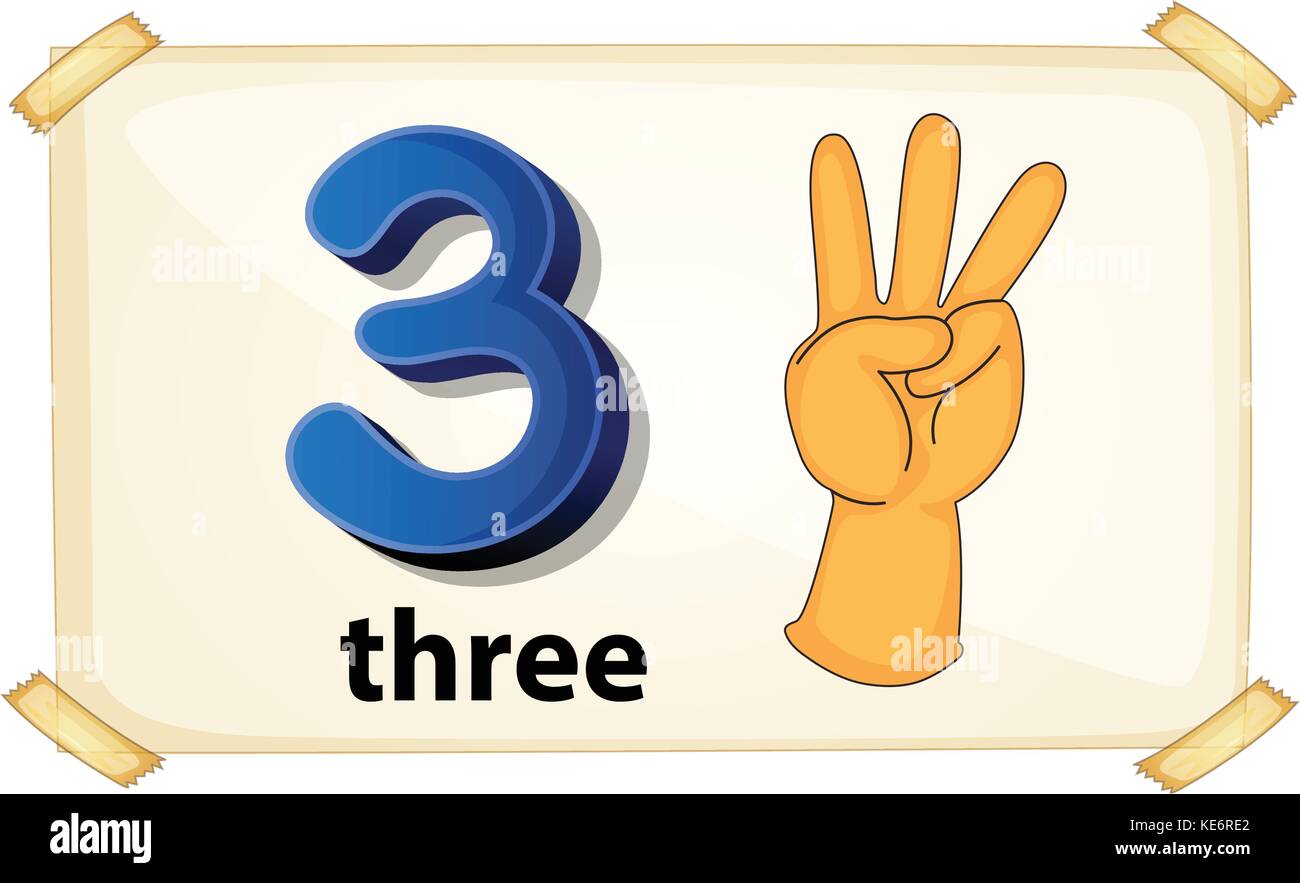 Illustrazione di un flashcard numero tre Illustrazione Vettoriale