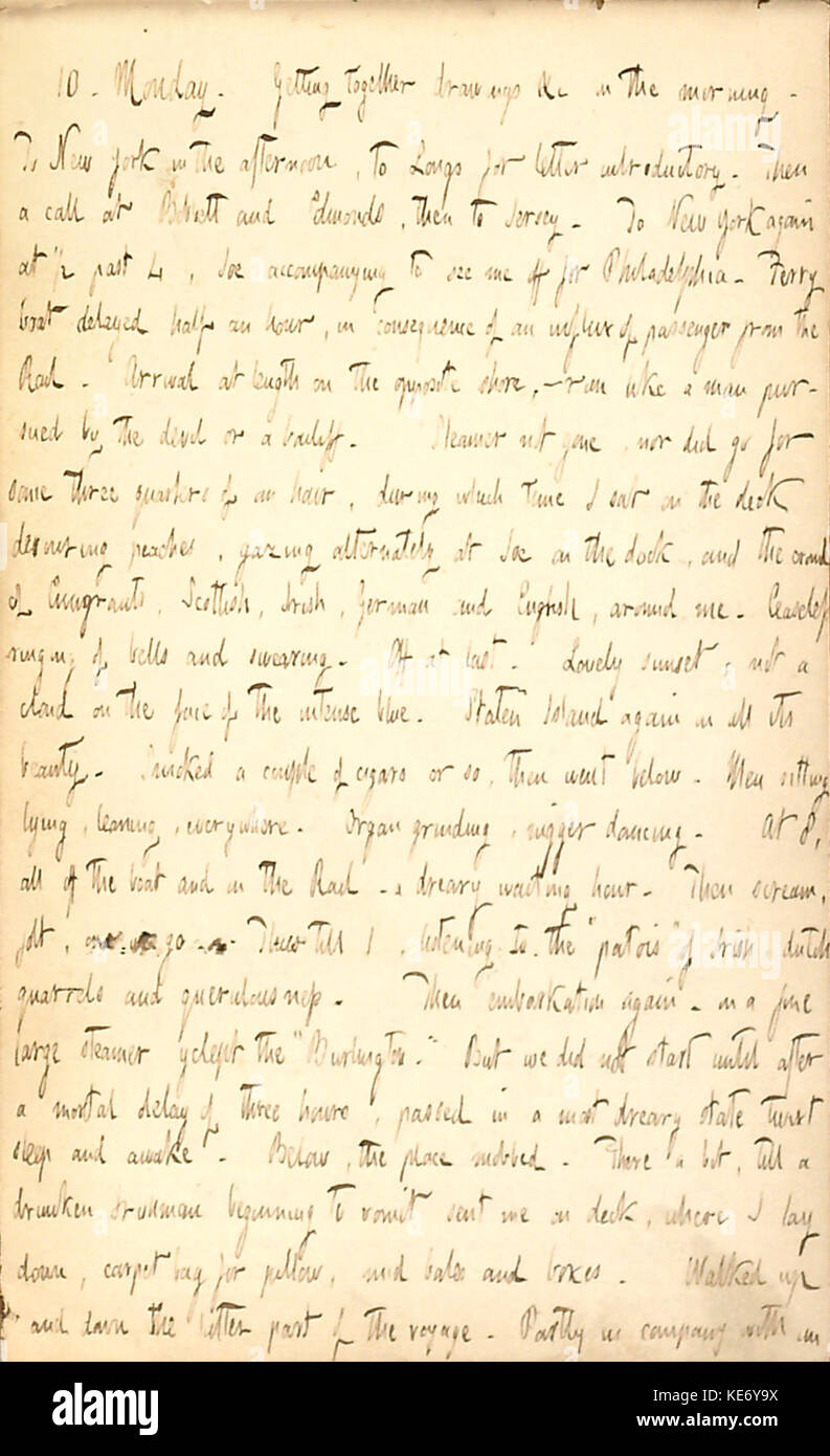 Thomas Butler Gunn Diaries Volume 1, pagina 25, 10 Settembre 1849 Foto Stock