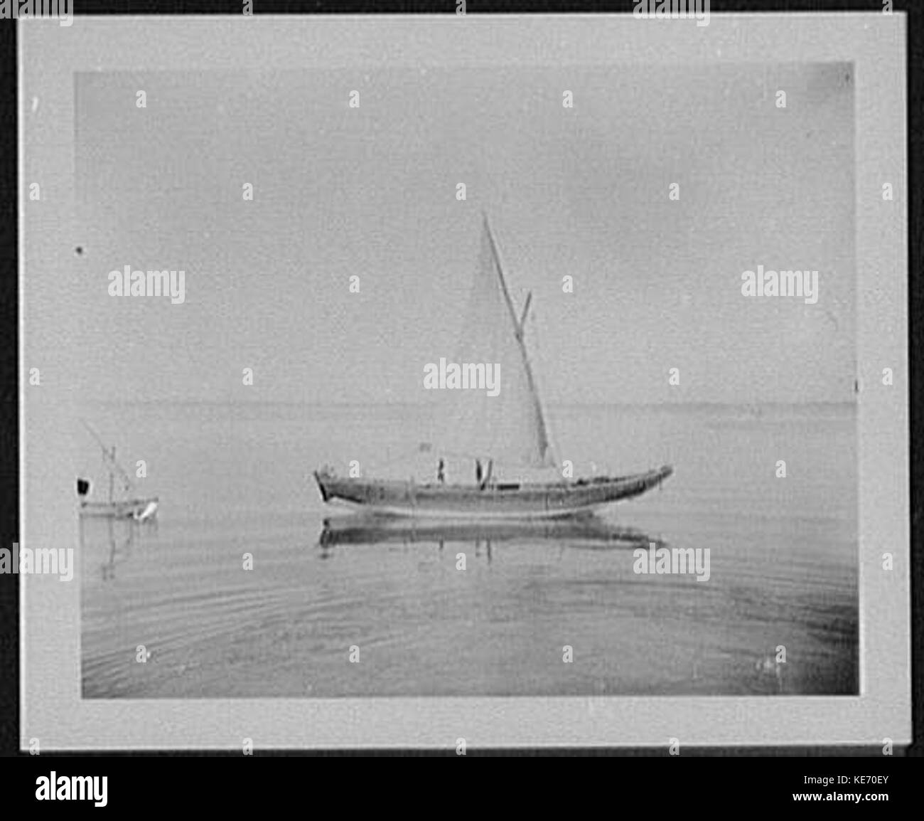 Questa fotografia raffigura un dhow arabo nativo sul canale di Suez, che mostra la tradizionale barca a vela in legno utilizzata nel commercio marittimo della regione. Il dhow rappresenta un aspetto importante della cultura e della storia marittima araba. Foto Stock
