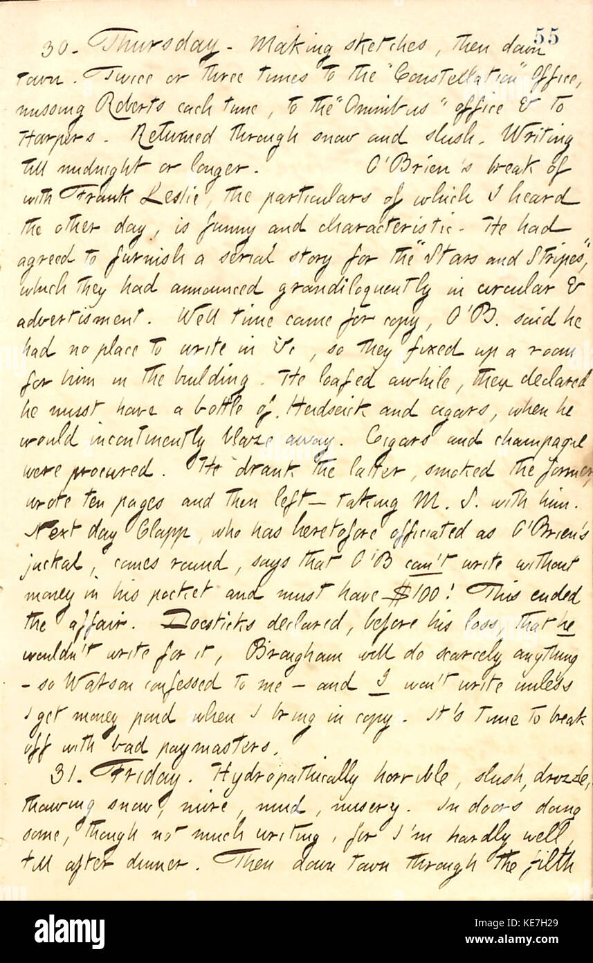 Thomas Butler Gunn Diaries Volume 10, pagina 66, 30 Dicembre 31, 1858 Foto Stock