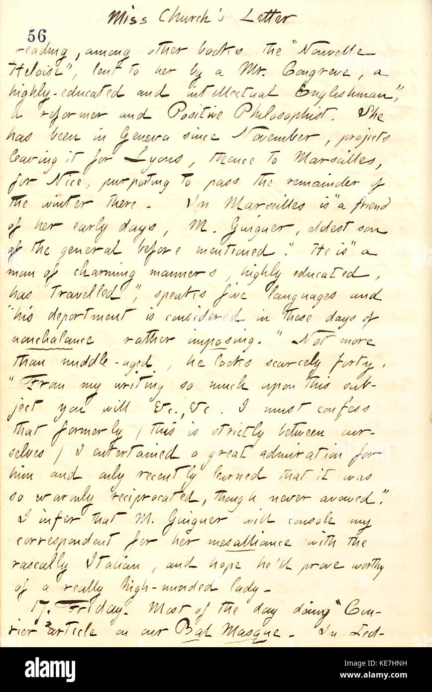 Thomas Butler Gunn Diaries Volume 12, pagina 66, 16 Febbraio 17, 1860 Foto Stock