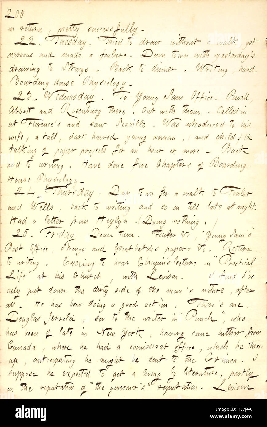 Thomas Butler Gunn Diaries Volume 7, pagina 198, 21 Gennaio 25, 1856 Foto Stock