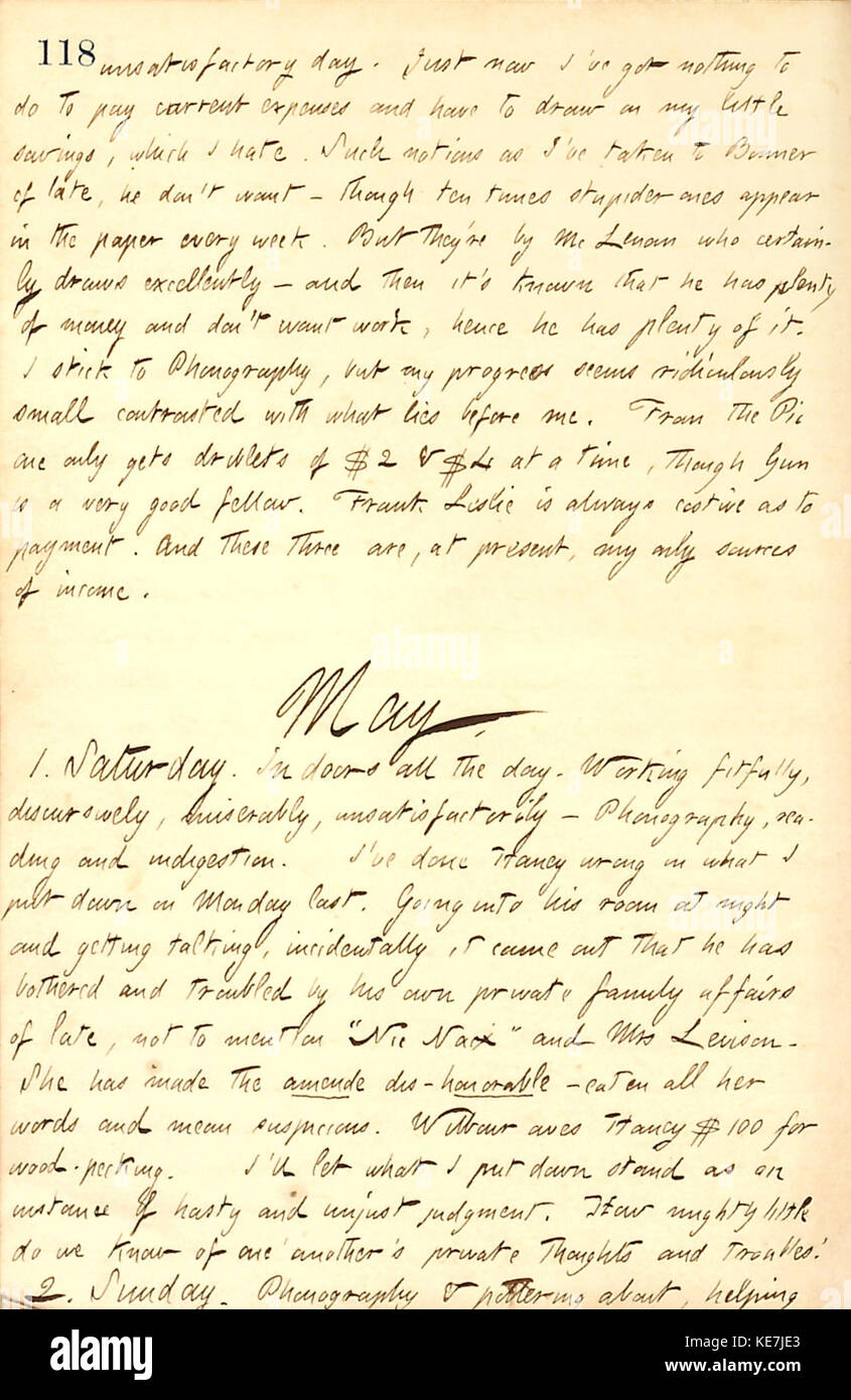 Queste pagine dai diari di Thomas Butler Gunn (volume 9) documentano gli eventi dal 30 aprile al 2 maggio 1858, fornendo informazioni personali e storiche sull'America della metà del XIX secolo. Foto Stock
