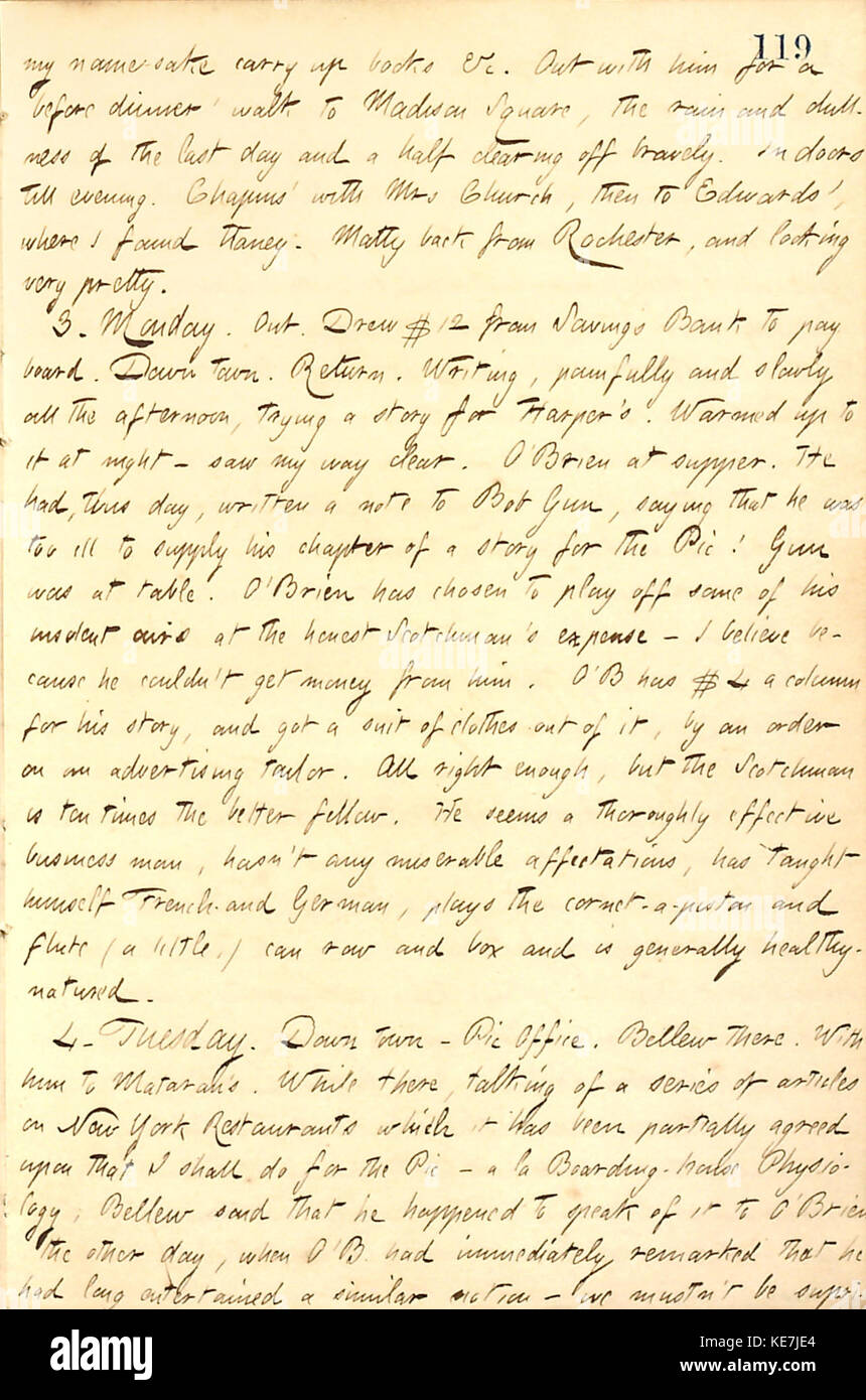 Thomas Butler Gunn Diaries Volume 9, pagina 139, 2 Maggio 4, 1858 Foto Stock