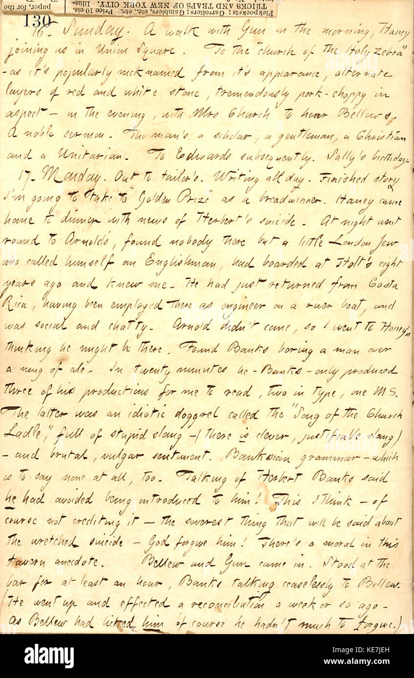 Thomas Butler Gunn Diaries Volume 9, pagina 150, 16 Maggio 17, 1858 Foto Stock