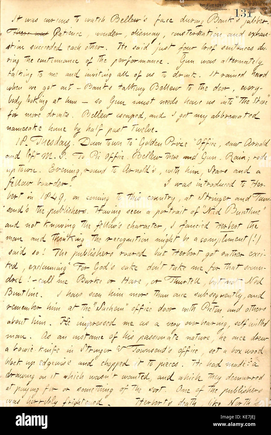 Thomas Butler Gunn Diaries Volume 9, pagina 151, 17 Maggio 18, 1858 Foto Stock