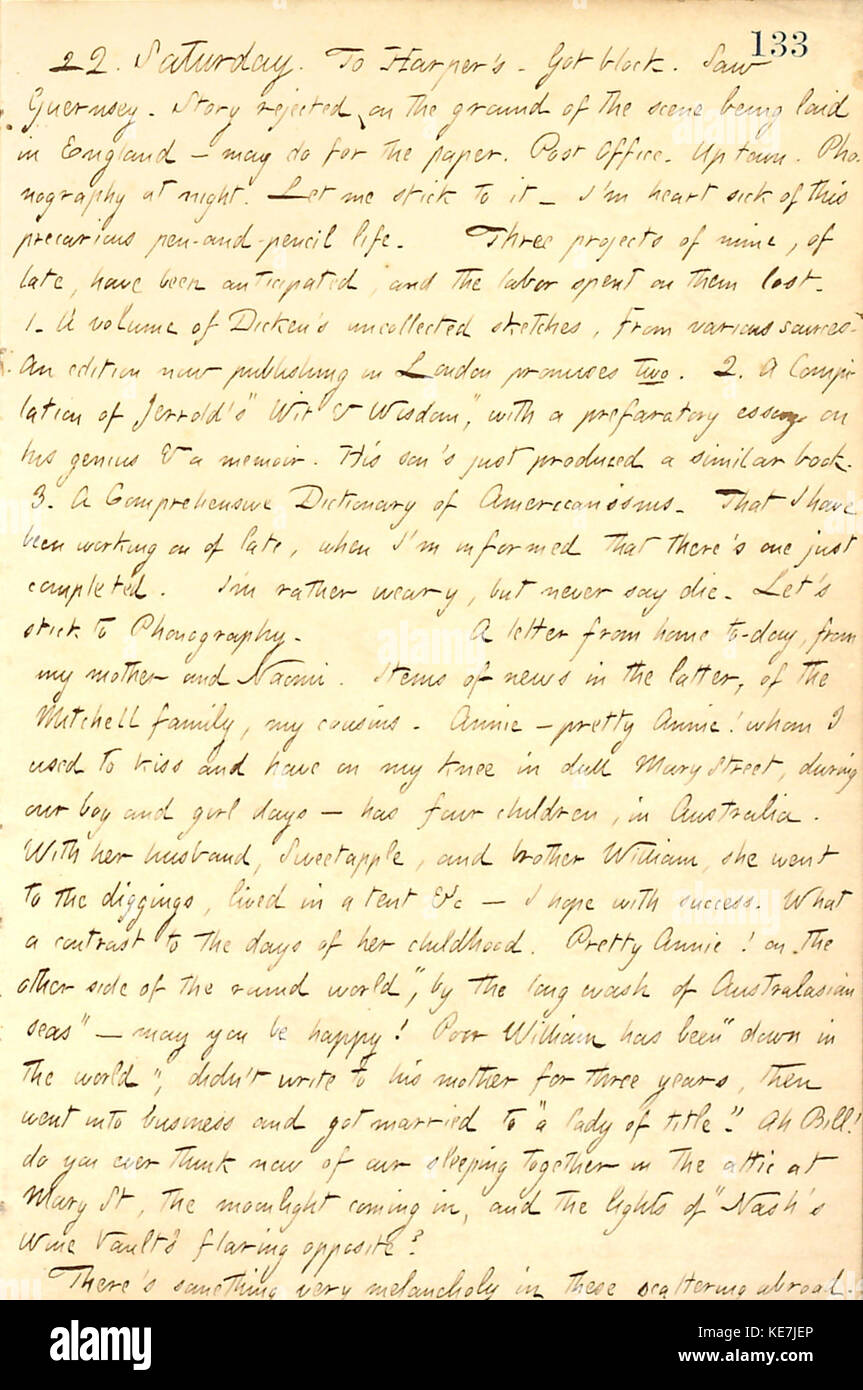 Una voce dai diari di Thomas Butler Gunn, datata 22 maggio 1858, che offre approfondimenti sulle sue esperienze personali e osservazioni durante il XIX secolo. Foto Stock