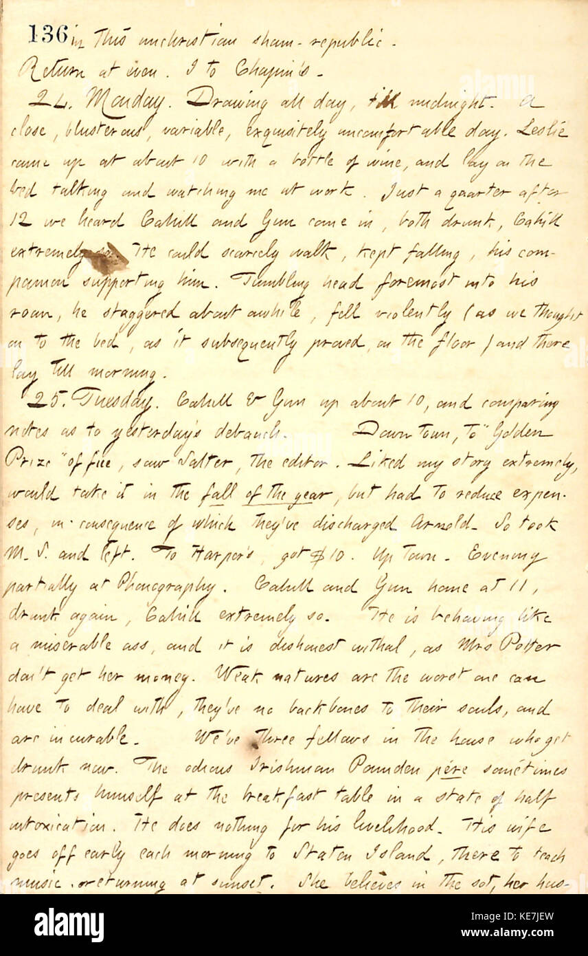 Thomas Butler Gunn Diaries Volume 9, pagina 157, 23 Maggio 25, 1858 Foto Stock