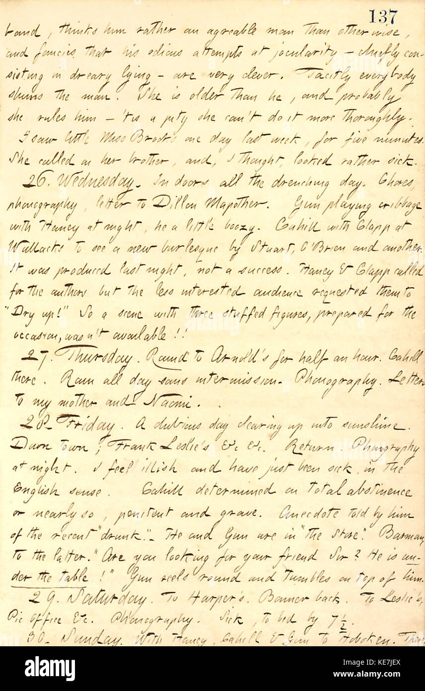 Thomas Butler Gunn Diaries Volume 9, pagina 158, 25 Maggio 30, 1858 Foto Stock