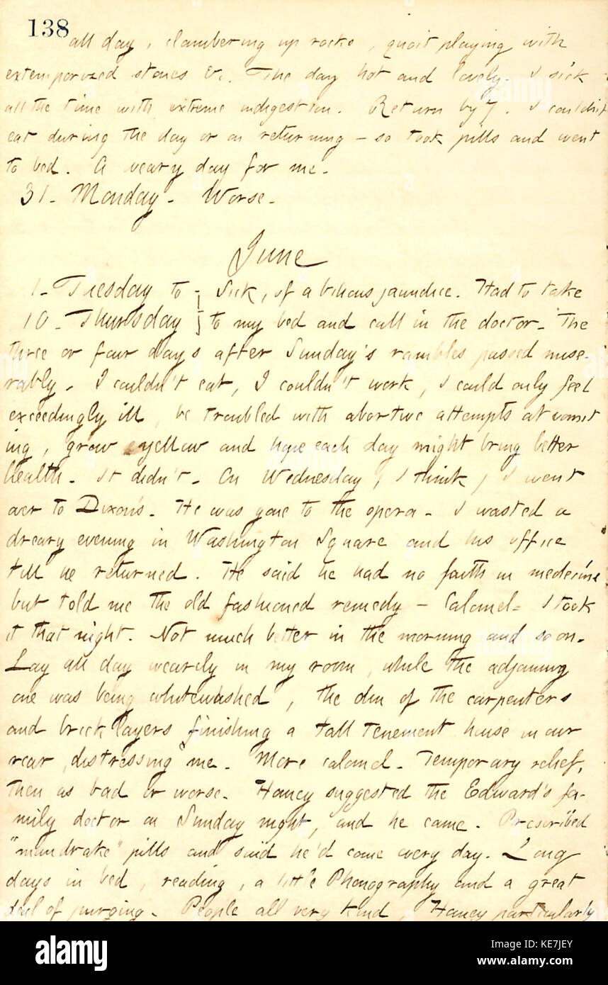 Thomas Butler Gunn Diaries Volume 9, pagina 159, 30 Maggio Giugno 10, 1858 Foto Stock