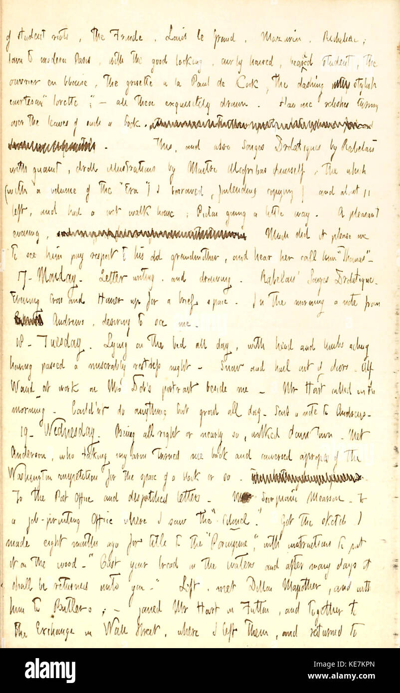 Thomas Butler Gunn Diaries Volume 2, pagina 66, 16 Marzo 19, 1851 Foto Stock