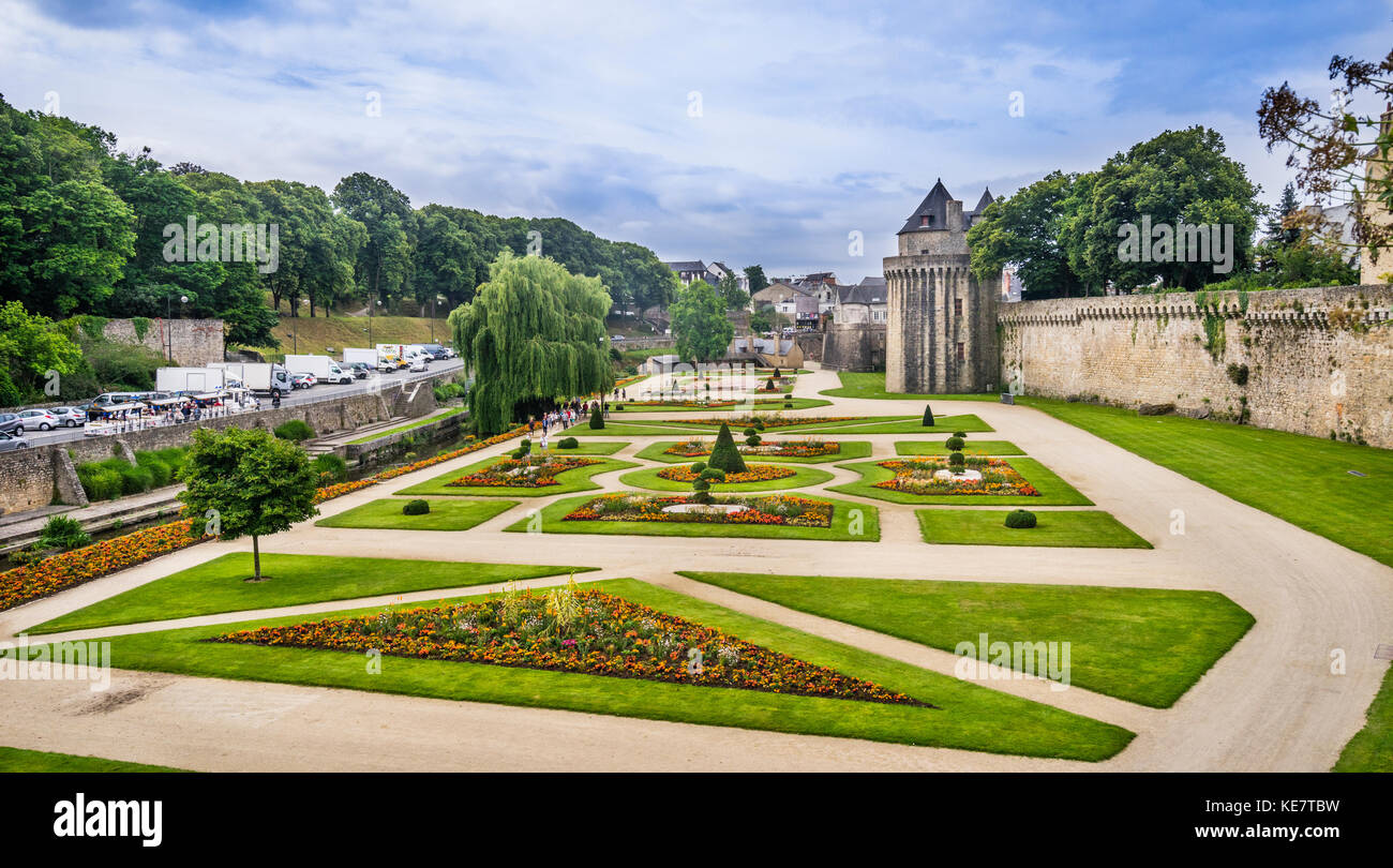 Francia, Bretagna Morbihan, Vannes, i giardini Rampards (Parco Jardins des Ramparts) ai piedi delle mura della città Foto Stock