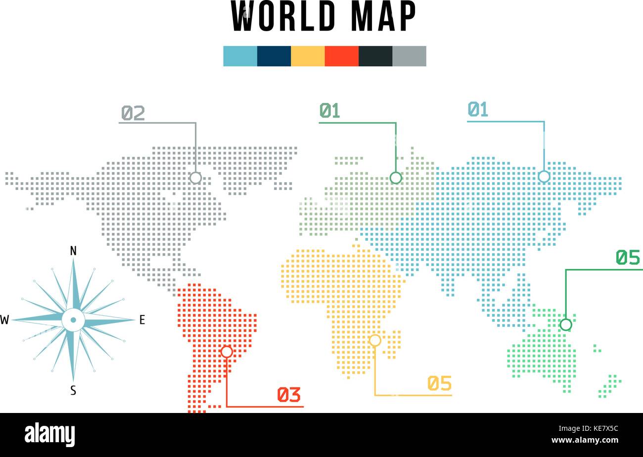 Il mondo moderno mappa per infographics nello stile di halfton. vento vettore di rose. Illustrazione Vettoriale