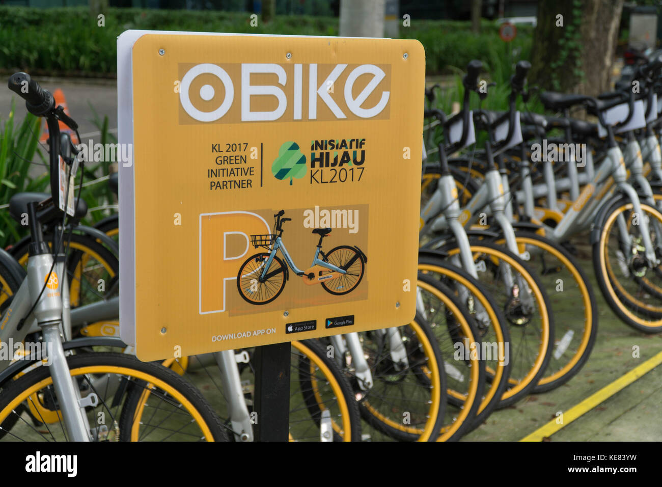 Programma di condivisione bici chiamato o Bike, situato a Kuala Lumpur, Malesia Foto Stock