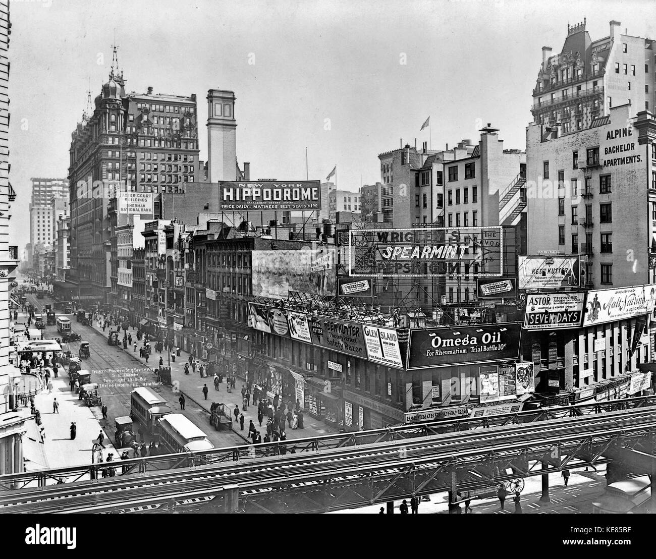Thirty-Fourth St. & Sesto Ave. S.E. angolo, New York City, circa 1915 Foto Stock