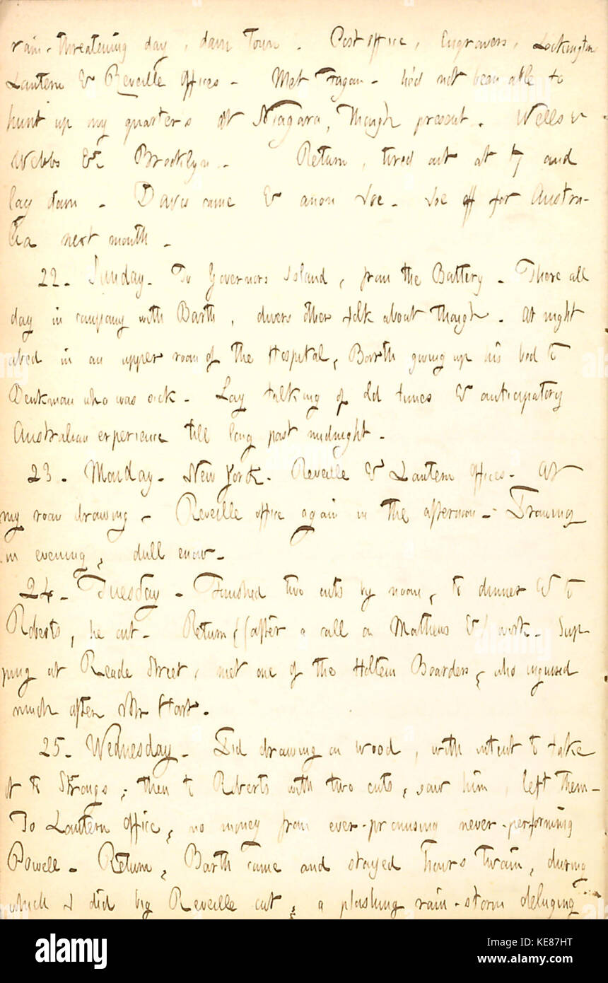 Thomas Butler Gunn Diaries Volume 5, pagina 20, 21 Agosto 25, 1852 Foto Stock