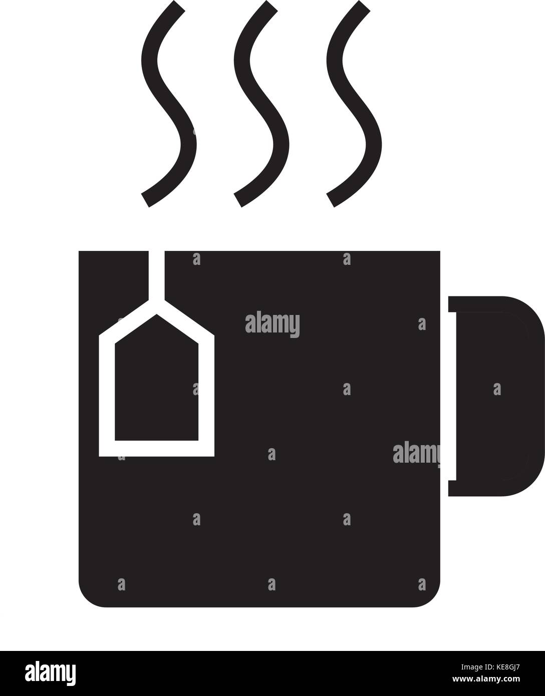 Tazza di tè con icona, illustrazione vettoriale, segno nero su sfondo isolato Illustrazione Vettoriale