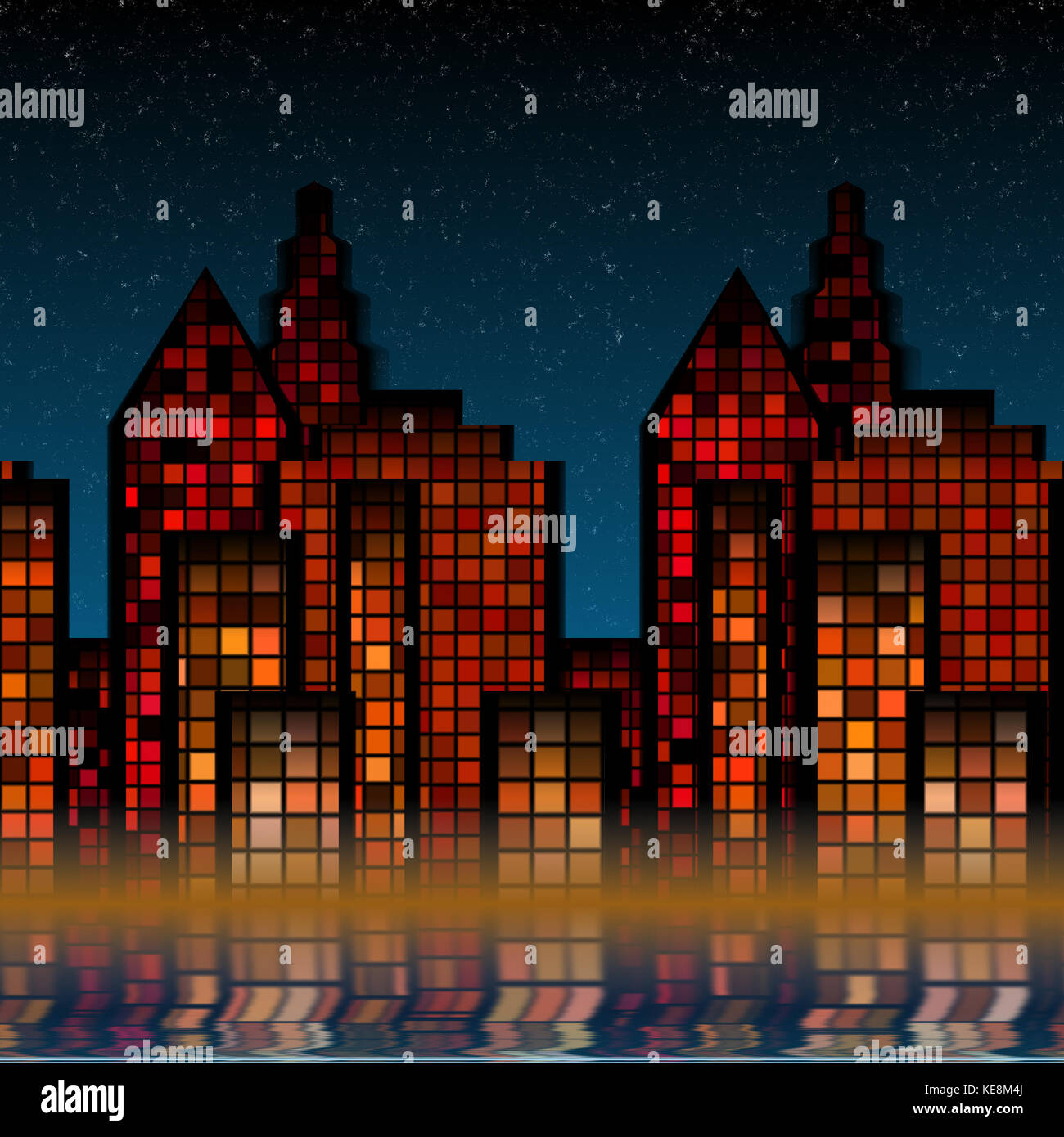 Notte tempo skyline della città cosmopolita Foto Stock