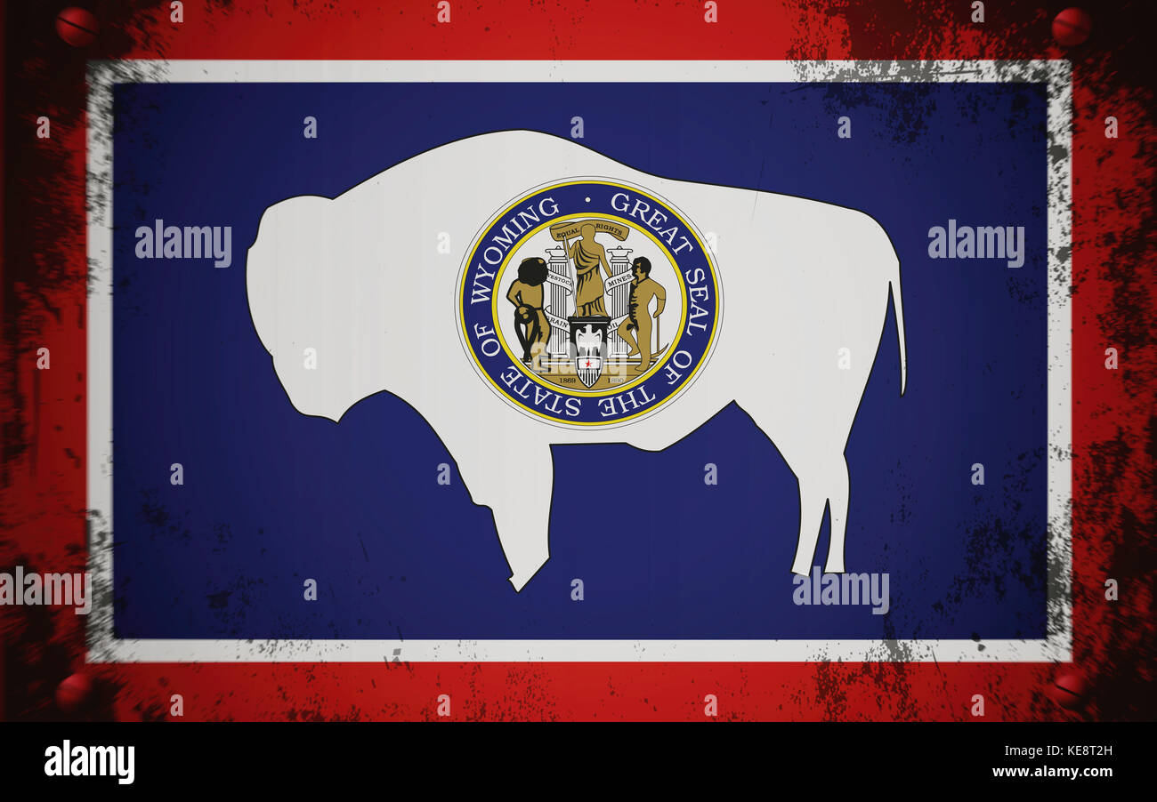 Bandiera del Wyoming, Stati Uniti d'America, sfondo, texture, immagine sfocata, sporco Foto Stock