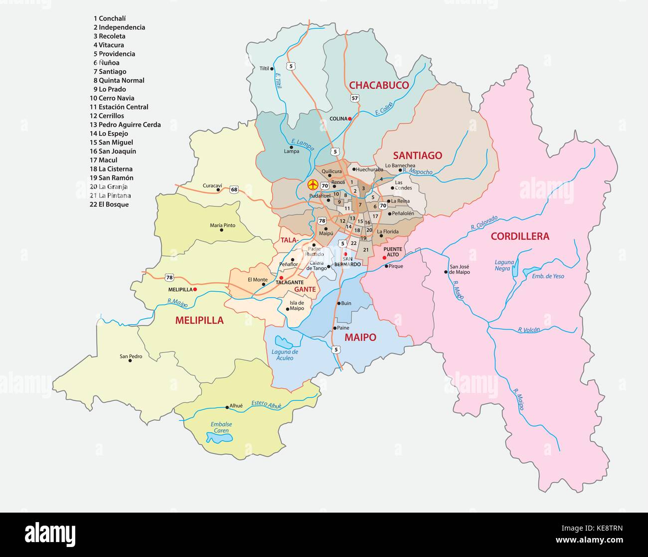 Santiago regione metropolitana mappa Illustrazione Vettoriale