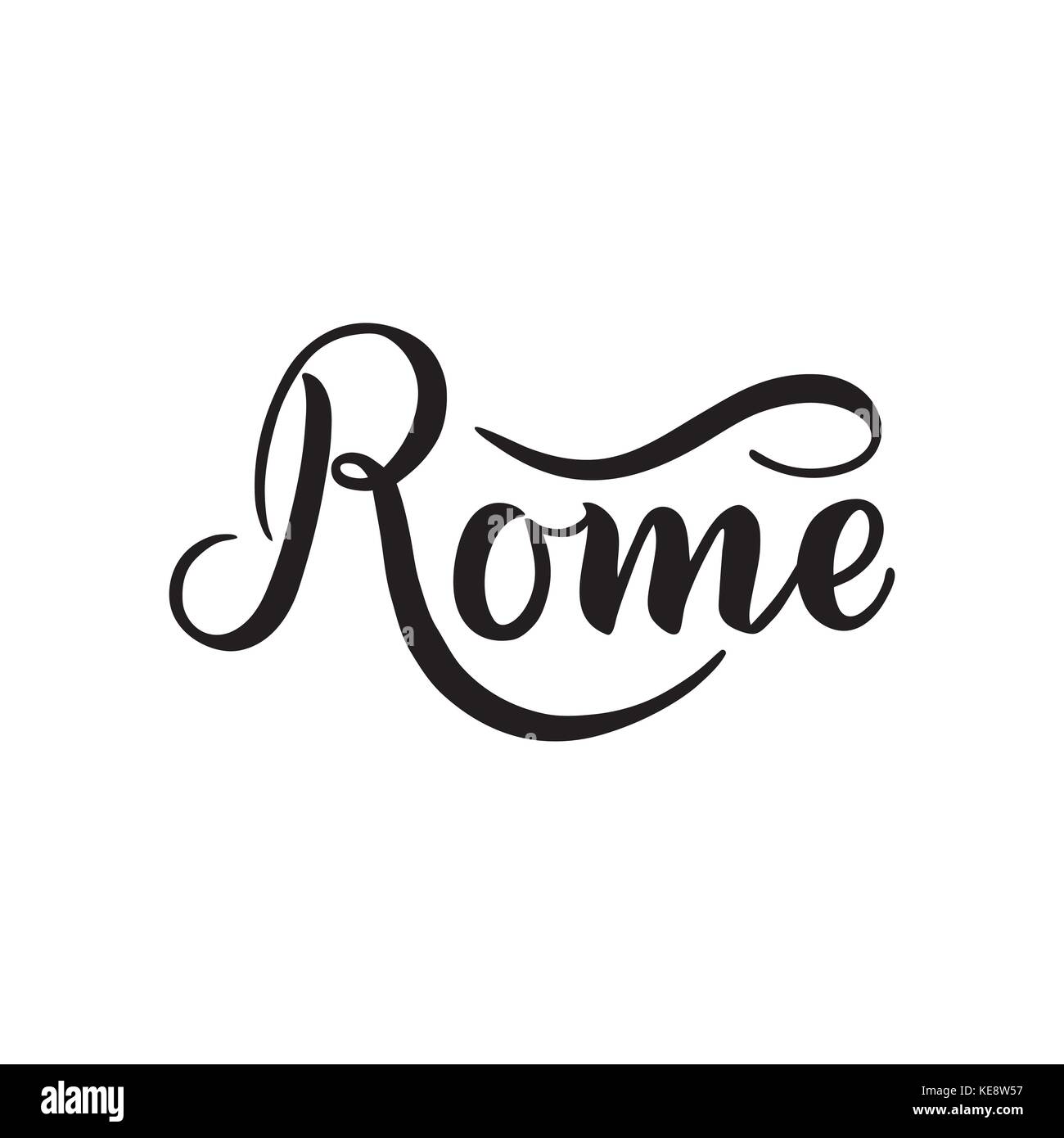 Il logo della città isolata su bianco. etichetta nera o logotipo. vintage calligrafia badge in stile grunge. Grande per t-shirt o poster. Roma, Italia Illustrazione Vettoriale