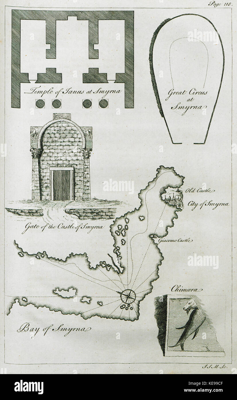 1 Tempio di Giano a Smirne 2 Grande Circus a Smirne 3 porta del castello di Smirne 4 Bay di Smirne 5 Chimera Drummond Alexander 1754 Foto Stock