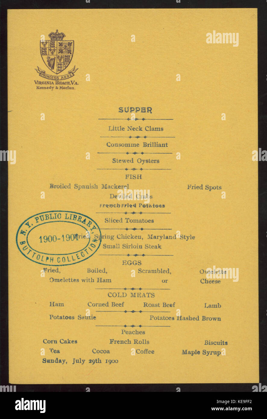 Cena (detenute da) Princess Anne (a) VIRGINIA BEACH VA (HOTEL;) (NYPL ADE 274265 468540) Foto Stock