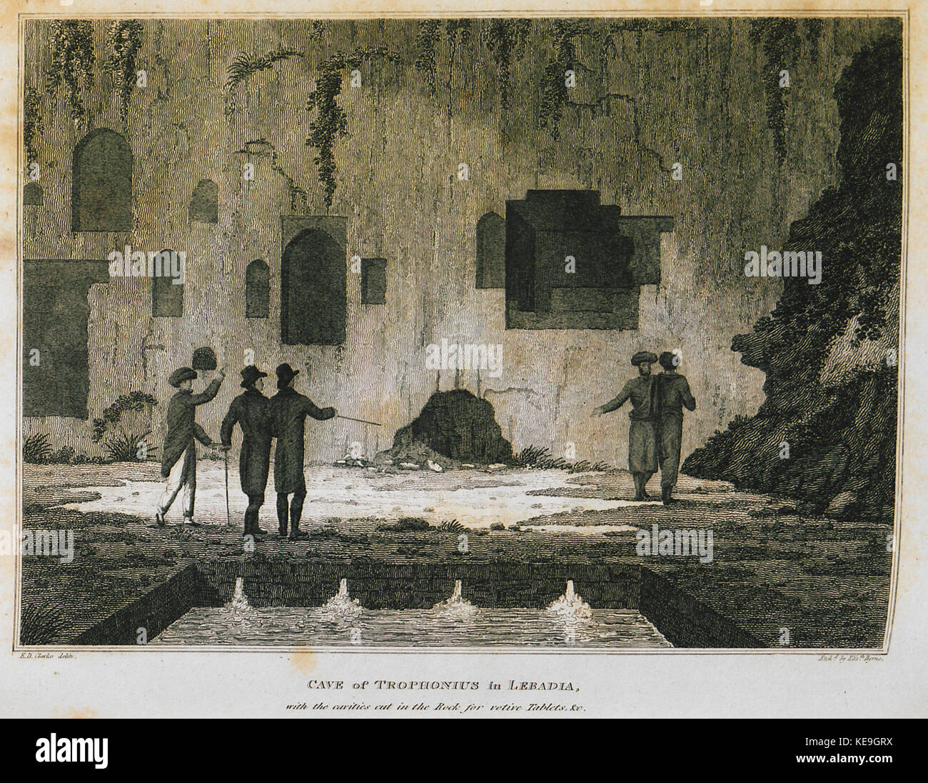 Grotta di Trophonius in Lebadia, con le cavità scavate nella roccia per tavolette votive, &c Clarke Edward Daniel 1816 Foto Stock
