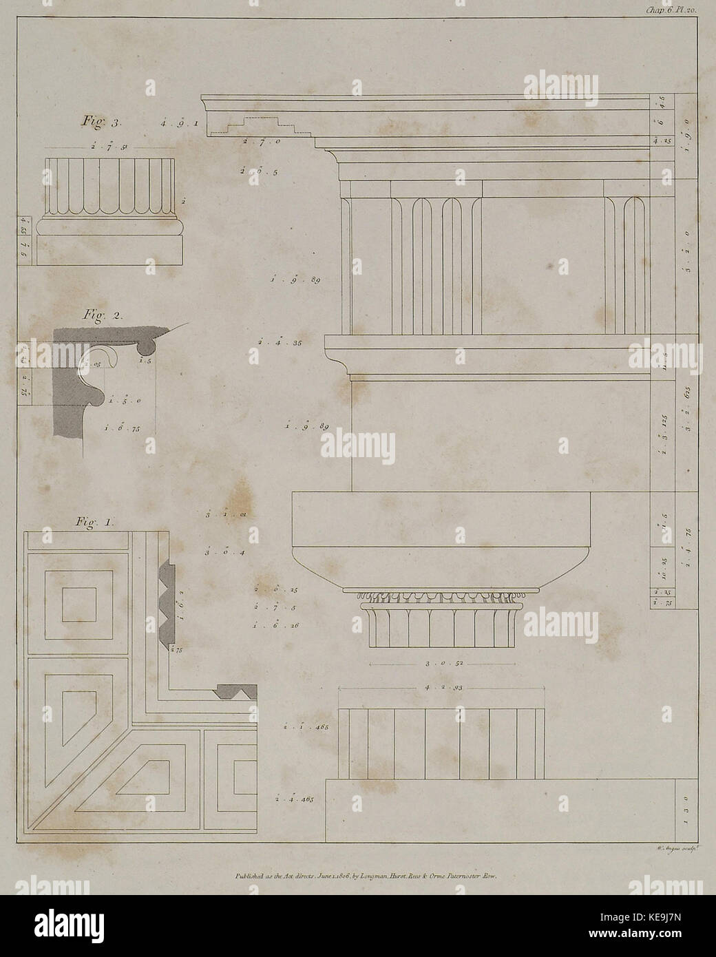 Ordine a grandi delle colonne fig 1 Le soffite dei principali membri del cornicione Fig 2 Profilo della strizione del t Wilkins William 1807 Foto Stock